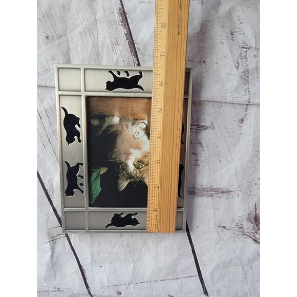 Cat Picture Frame Pewter Carr Black Velour Cutout Edge 3.5” x 5” Photo Vintage - Picture 8 of 9
